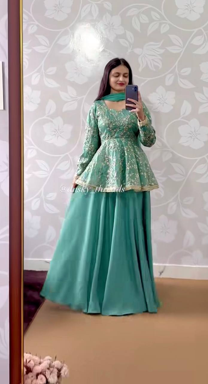 Regal Sea Green Flared Wedding Suit